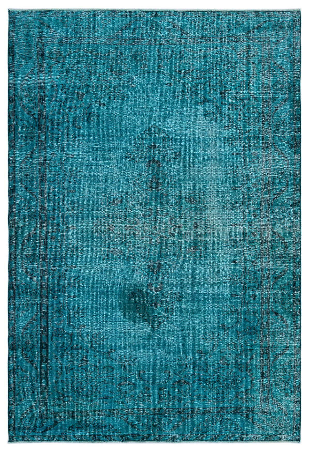 Turquoise  Over Dyed Vintage Rug 5&#39;10&#39;&#39; x 8&#39;7&#39;&#39; ft 179 x 261 cm