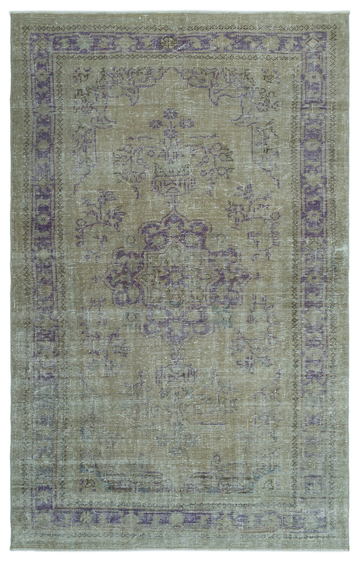Beige Over Dyed Vintage Rug 5&#39;3&#39;&#39; x 8&#39;5&#39;&#39; ft 160 x 256 cm