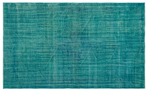 Turquoise  Over Dyed Vintage Rug 6'2'' x 9'9'' ft 187 x 298 cm