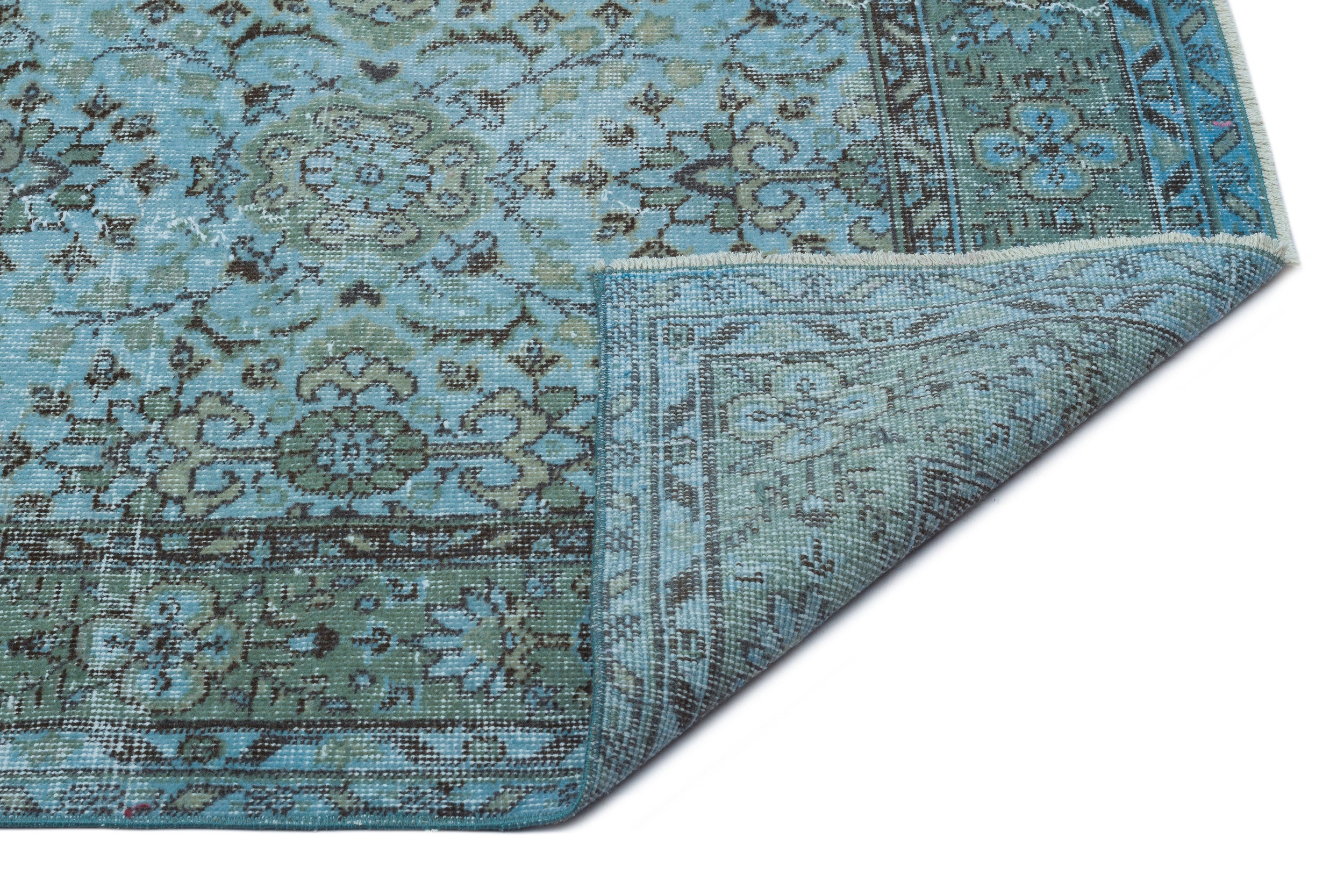 Blue Over Dyed Vintage Rug 5'7'' x 9'8'' ft 171 x 295 cm