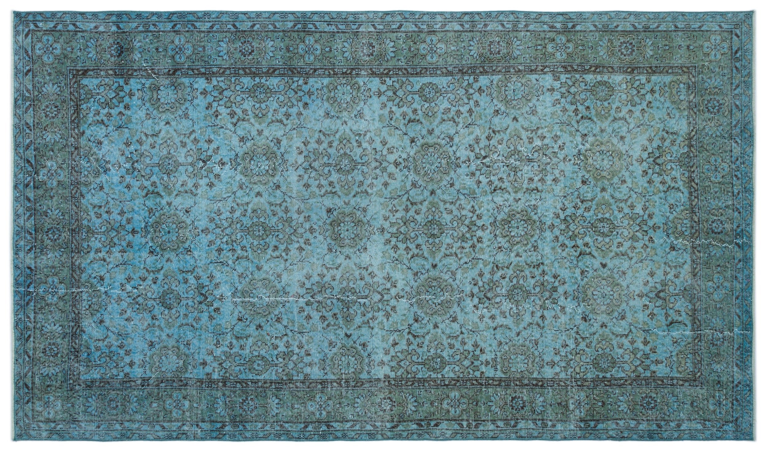 Blue Over Dyed Vintage Rug 5'7'' x 9'8'' ft 171 x 295 cm