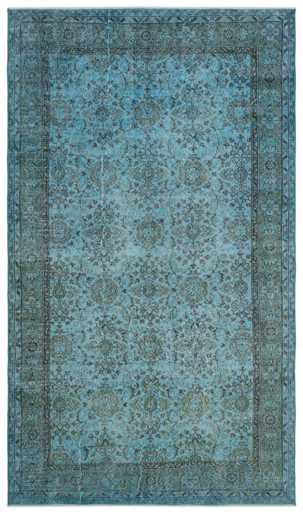 Blue Over Dyed Vintage Rug 5'7'' x 9'8'' ft 171 x 295 cm