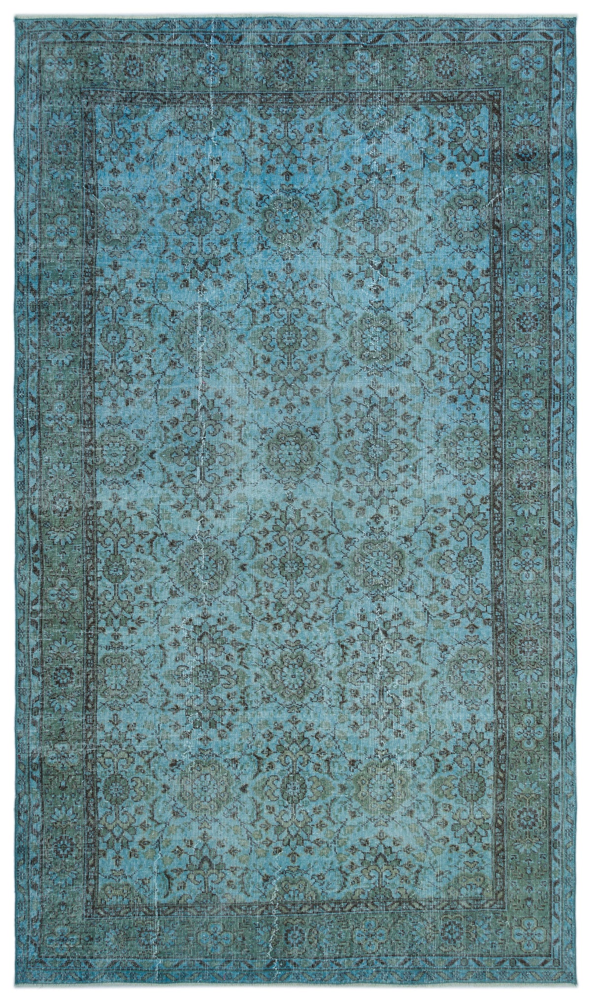 Blue Over Dyed Vintage Rug 5&#39;7&#39;&#39; x 9&#39;8&#39;&#39; ft 171 x 295 cm
