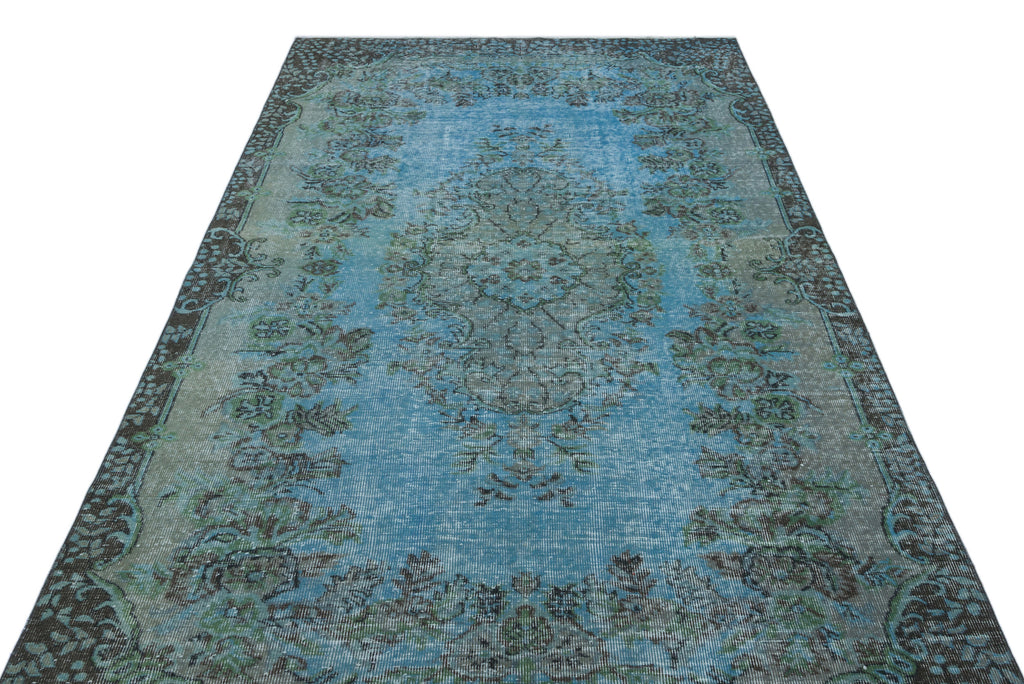 Turquoise  Over Dyed Vintage Rug 5'5'' x 9'5'' ft 164 x 288 cm