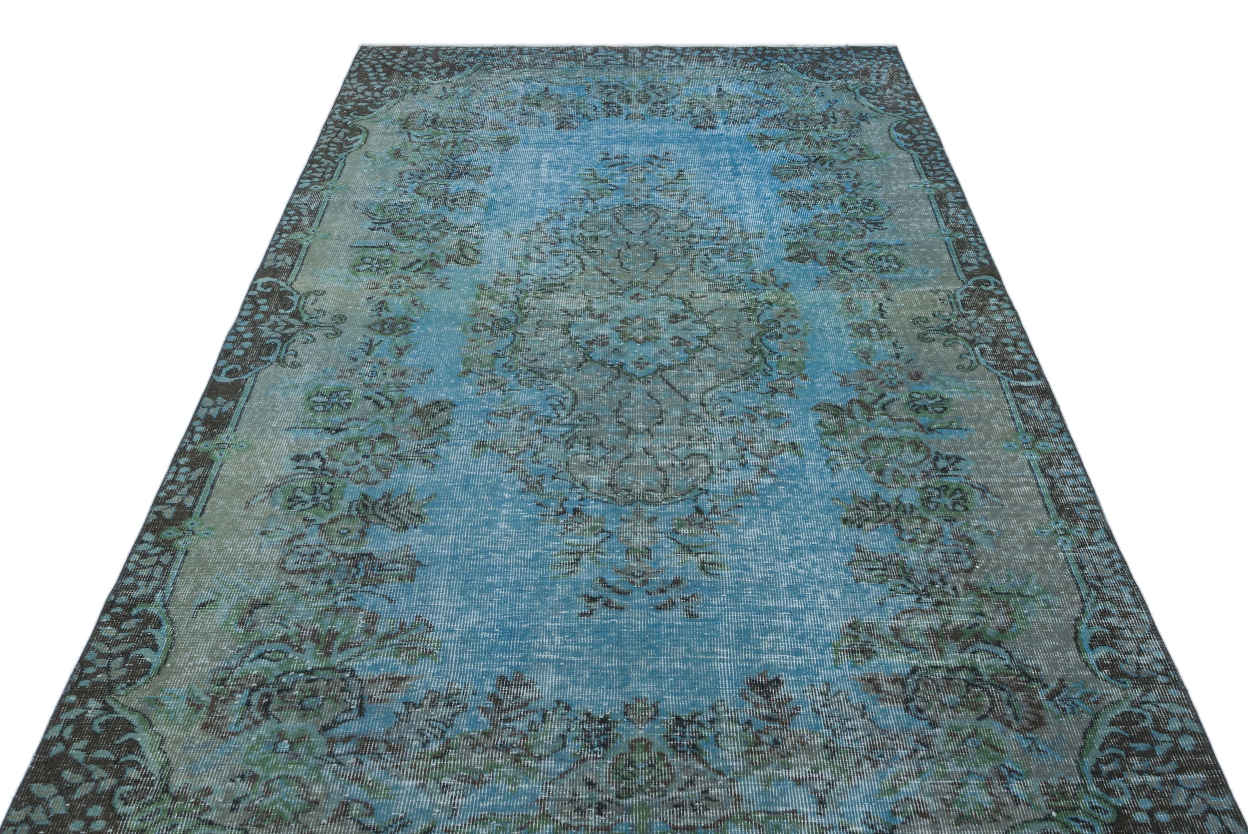 Turquoise  Over Dyed Vintage Rug 5'5'' x 9'5'' ft 164 x 288 cm
