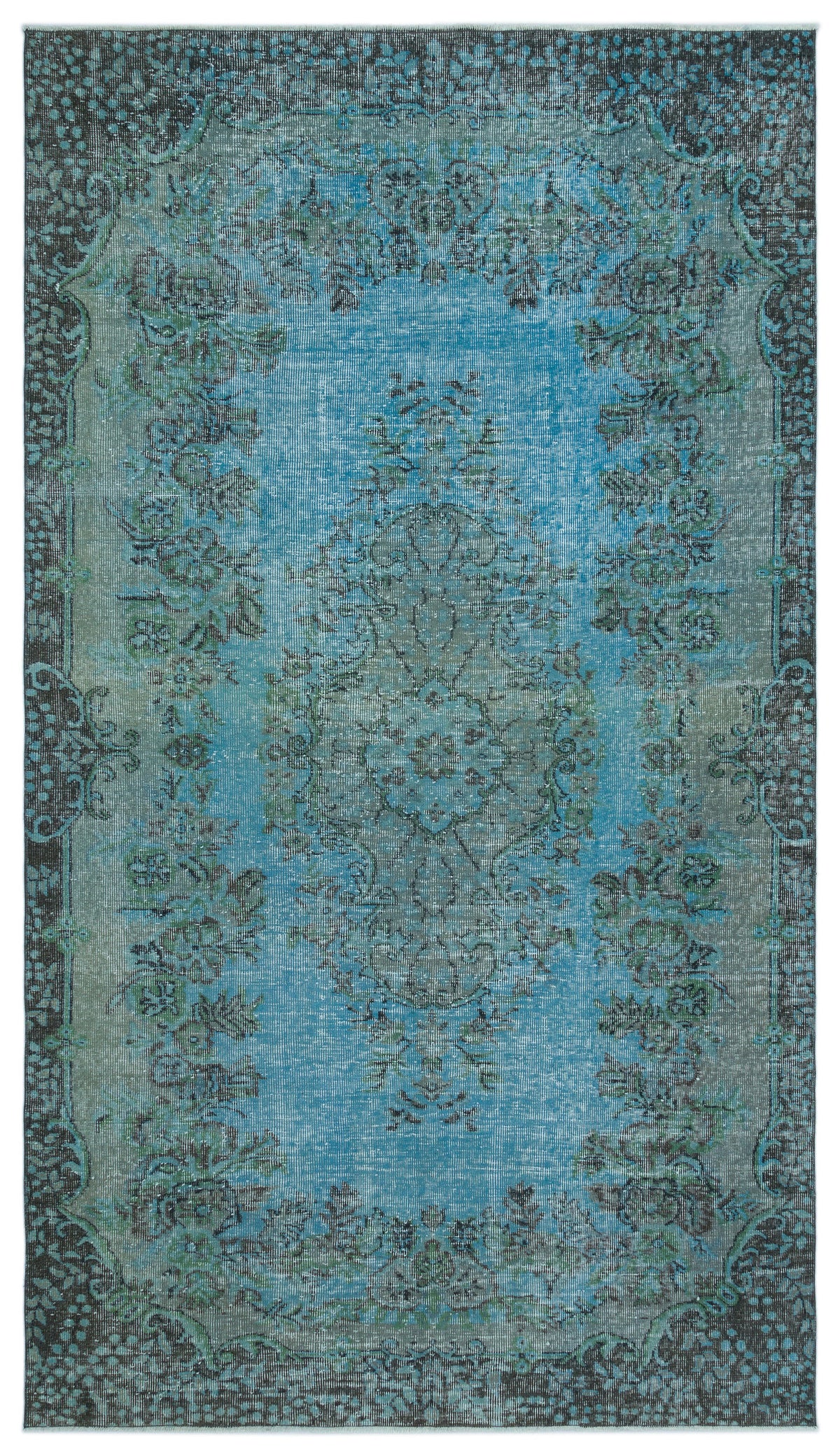 Turquoise  Over Dyed Vintage Rug 5&#39;5&#39;&#39; x 9&#39;5&#39;&#39; ft 164 x 288 cm
