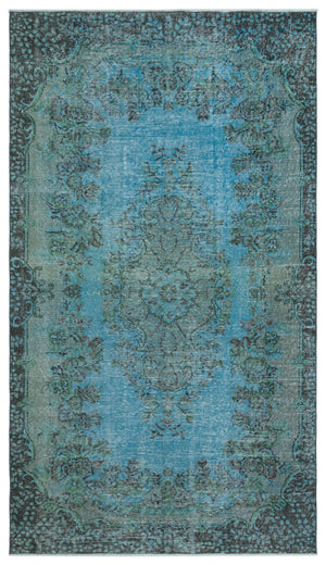 Turquoise  Over Dyed Vintage Rug 5'5'' x 9'5'' ft 164 x 288 cm