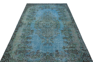 Turquoise  Over Dyed Vintage Rug 5'5'' x 9'5'' ft 164 x 288 cm