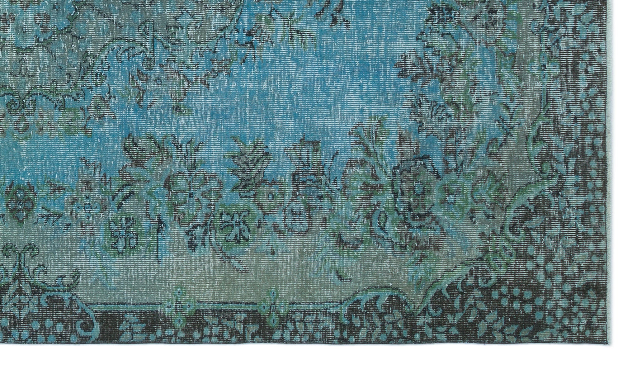 Turquoise  Over Dyed Vintage Rug 5'5'' x 9'5'' ft 164 x 288 cm