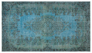 Turquoise  Over Dyed Vintage Rug 5'5'' x 9'5'' ft 164 x 288 cm