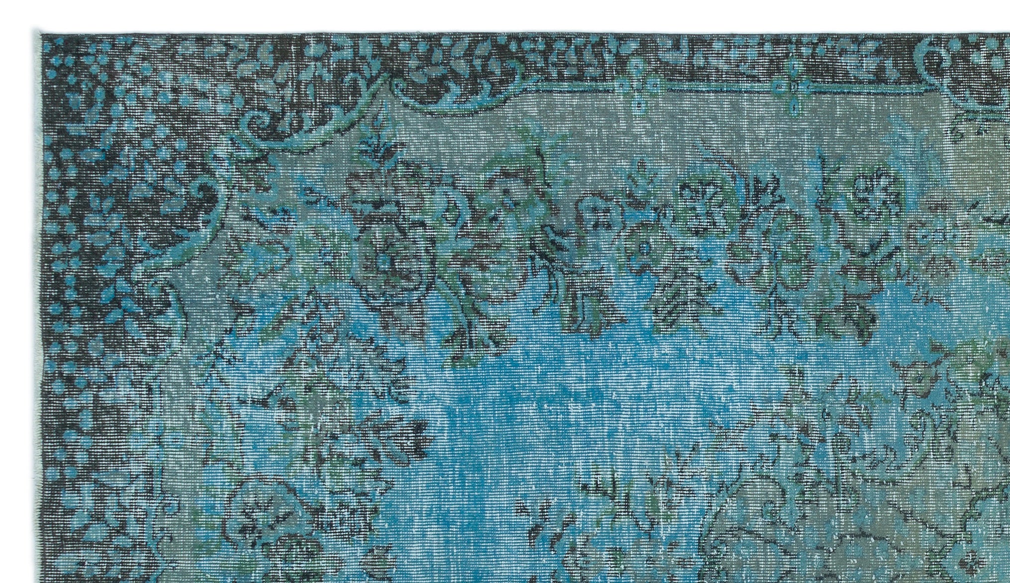 Turquoise  Over Dyed Vintage Rug 5'5'' x 9'5'' ft 164 x 288 cm