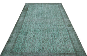 Turquoise  Over Dyed Vintage Rug 5'8'' x 9'5'' ft 173 x 288 cm