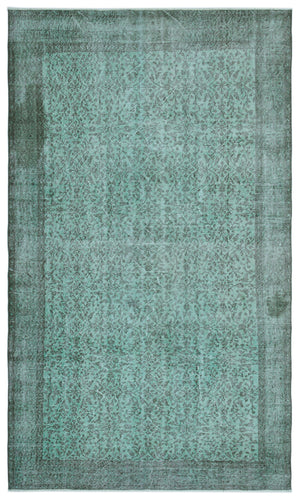 Turquoise  Over Dyed Vintage Rug 5'8'' x 9'5'' ft 173 x 288 cm
