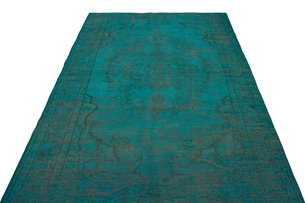 Turquoise  Over Dyed Vintage Rug 5&#39;4&#39;&#39; x 8&#39;6&#39;&#39; ft 163 x 260 cm