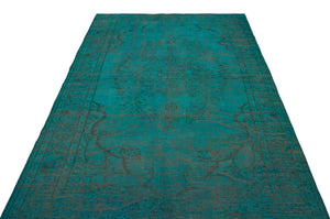 Turquoise  Over Dyed Vintage Rug 5'4'' x 8'6'' ft 163 x 260 cm