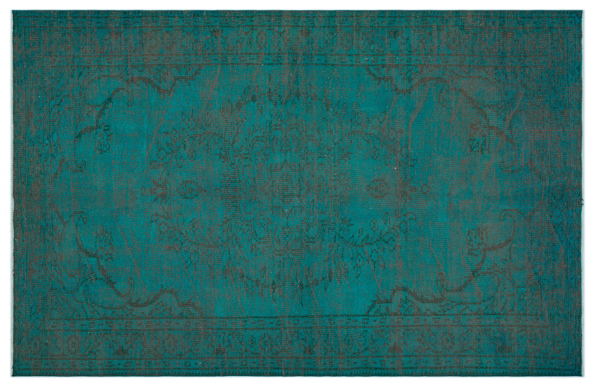 Turquoise  Over Dyed Vintage Rug 5&#39;4&#39;&#39; x 8&#39;6&#39;&#39; ft 163 x 260 cm