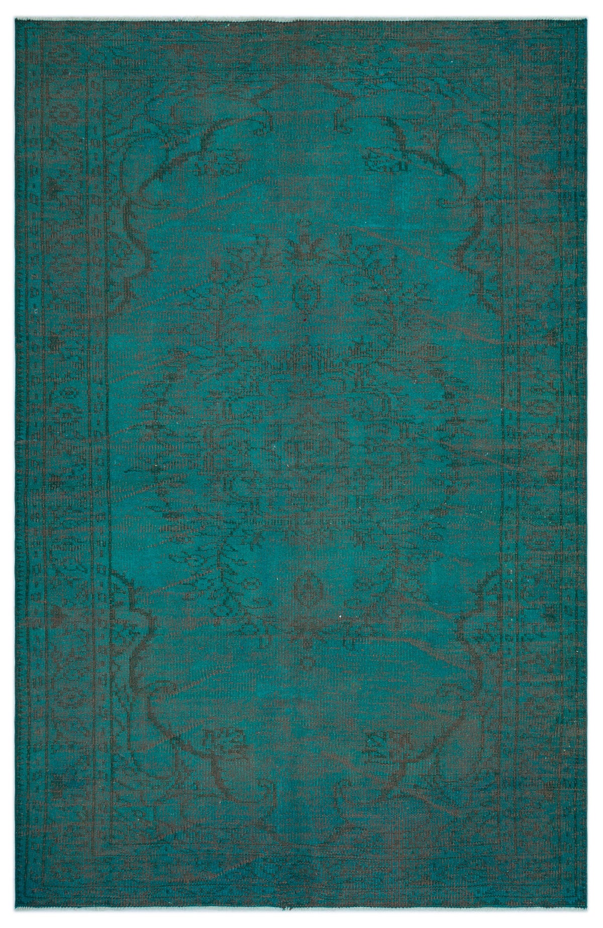 Turquoise  Over Dyed Vintage Rug 5&#39;4&#39;&#39; x 8&#39;6&#39;&#39; ft 163 x 260 cm