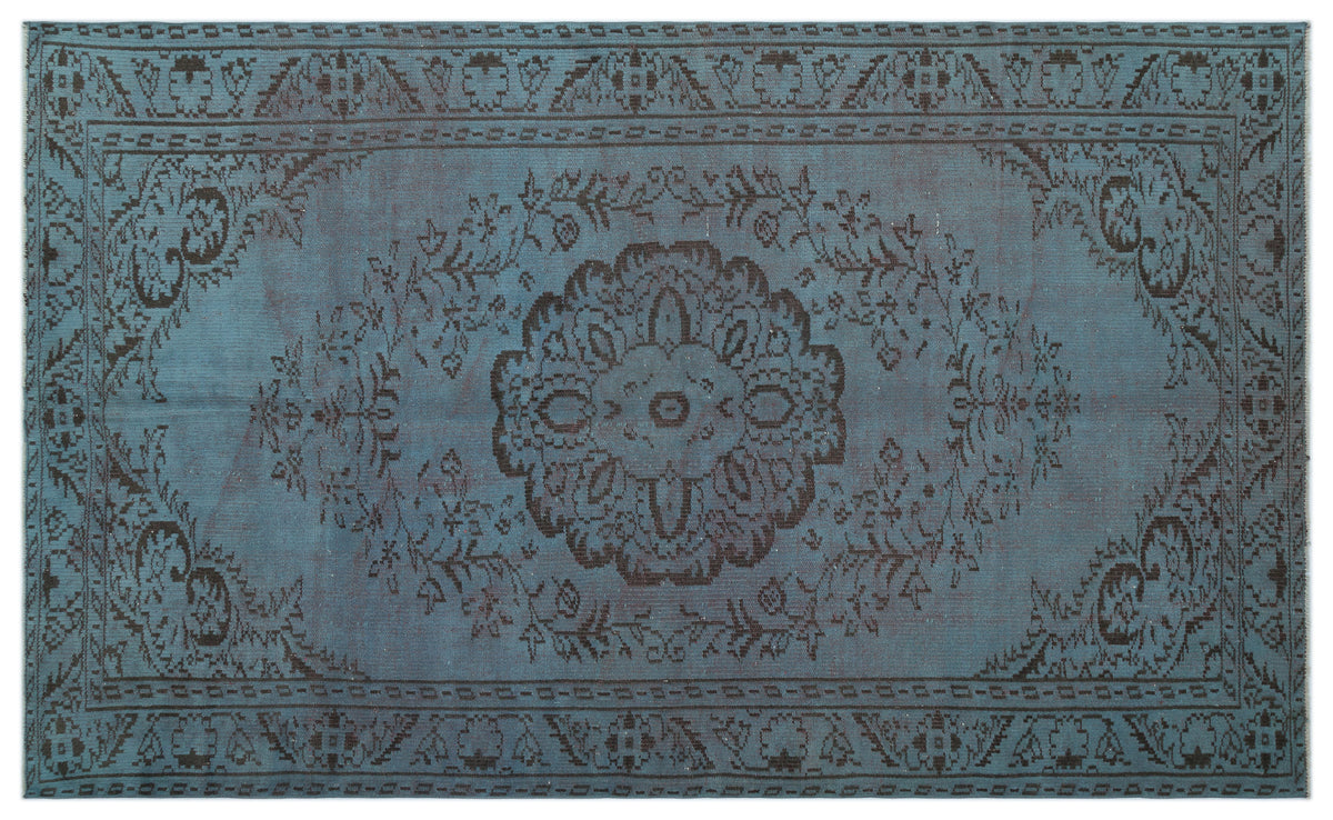 Blue Over Dyed Vintage Rug 5&#39;3&#39;&#39; x 8&#39;10&#39;&#39; ft 161 x 270 cm