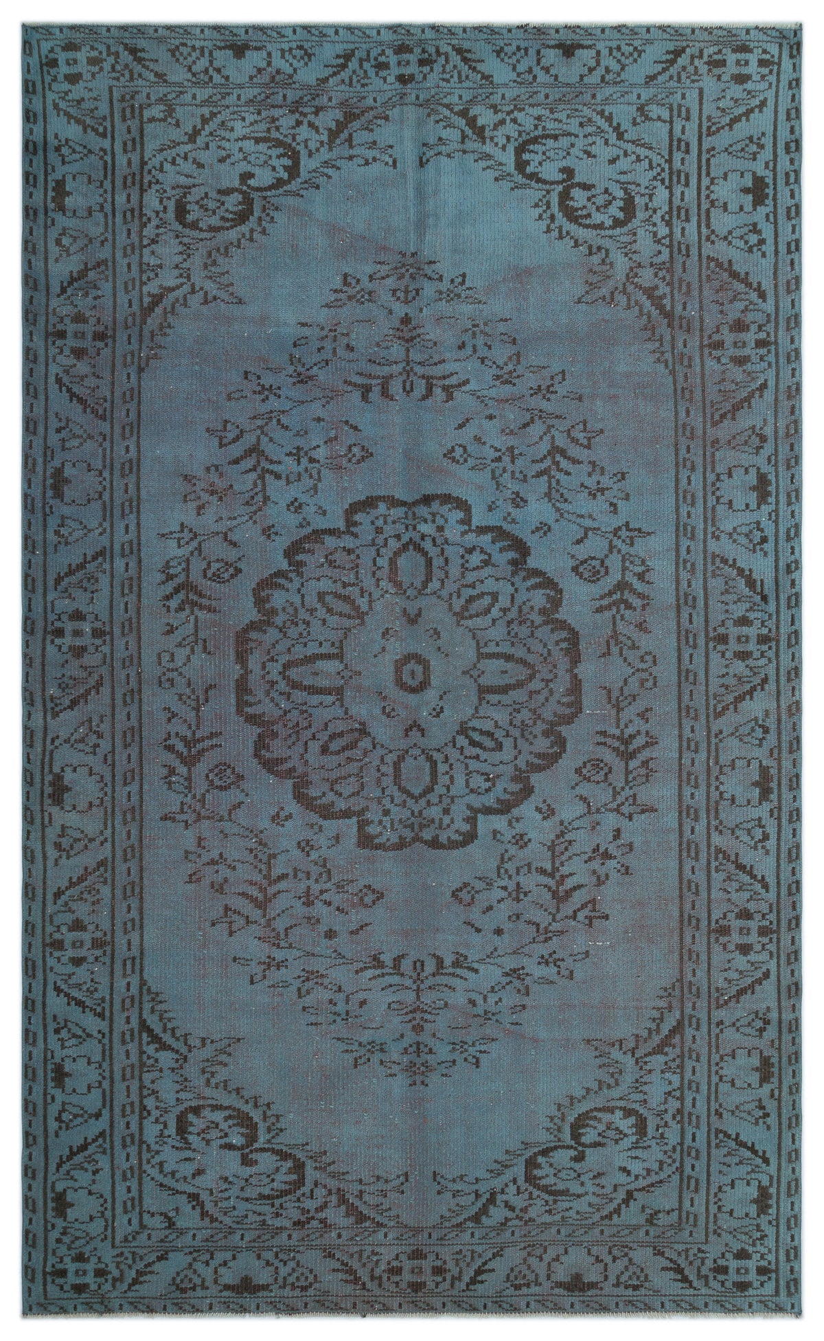 Blue Over Dyed Vintage Rug 5&#39;3&#39;&#39; x 8&#39;10&#39;&#39; ft 161 x 270 cm
