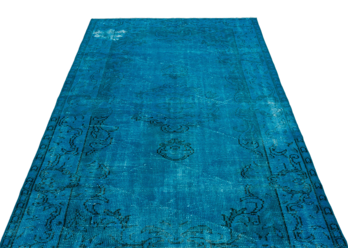 Turquoise  Over Dyed Vintage Rug 4&#39;9&#39;&#39; x 8&#39;8&#39;&#39; ft 145 x 265 cm