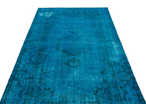 Turquoise  Over Dyed Vintage Rug 4'9'' x 8'8'' ft 145 x 265 cm