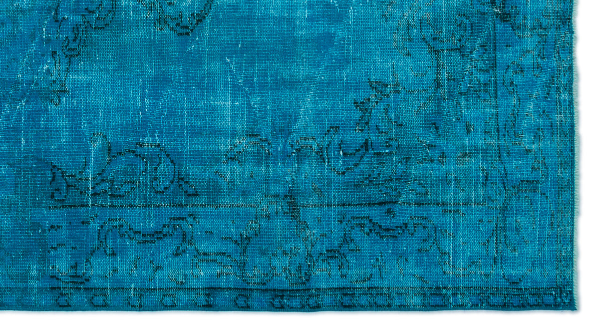 Turquoise  Over Dyed Vintage Rug 4&#39;9&#39;&#39; x 8&#39;8&#39;&#39; ft 145 x 265 cm
