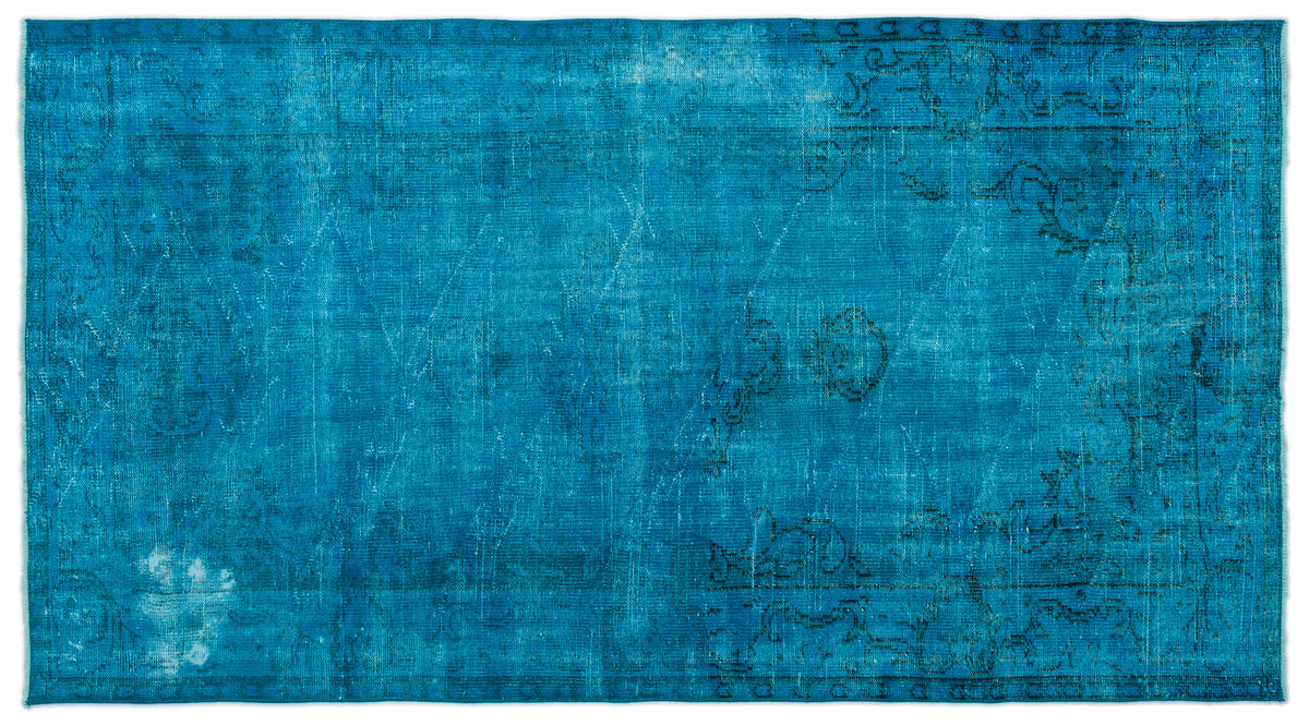Turquoise  Over Dyed Vintage Rug 4&#39;9&#39;&#39; x 8&#39;8&#39;&#39; ft 145 x 265 cm