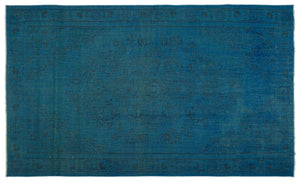 Blue Over Dyed Vintage Rug 5'7'' x 9'4'' ft 169 x 284 cm