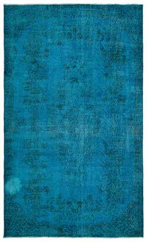 Turquoise  Over Dyed Vintage Rug 5'6'' x 9'2'' ft 168 x 280 cm