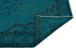 Turquoise  Over Dyed Vintage Rug 4'11'' x 8'11'' ft 150 x 272 cm