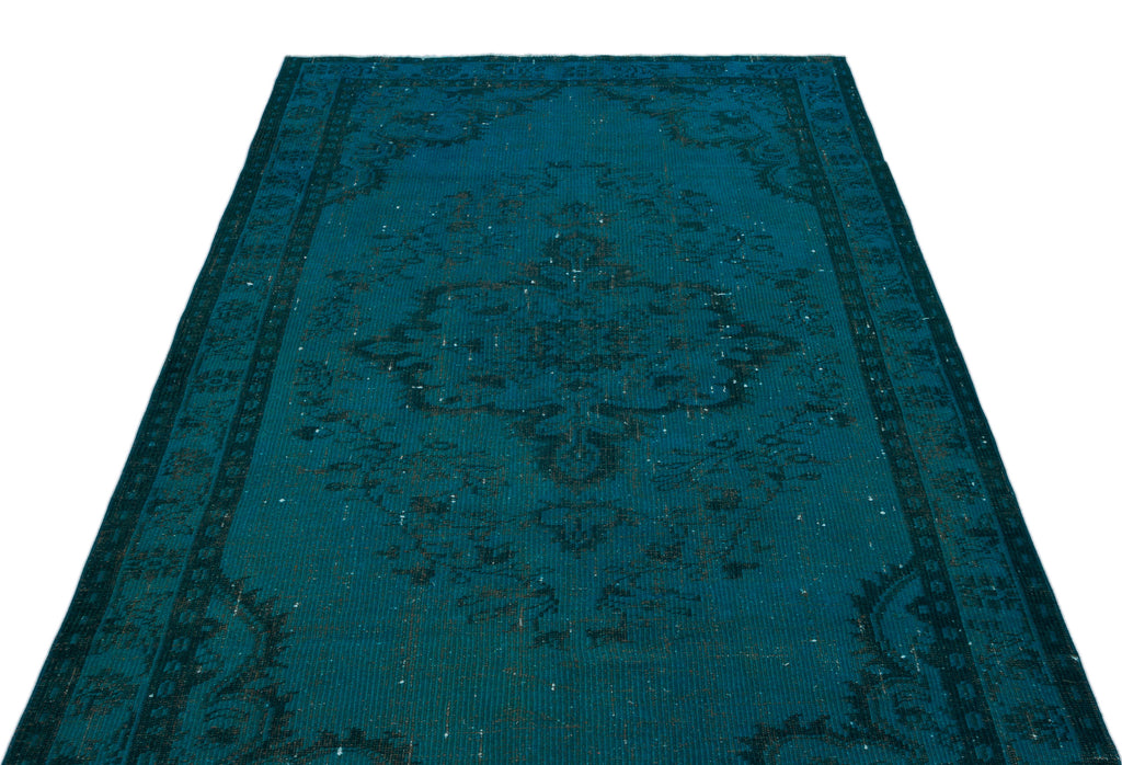 Turquoise  Over Dyed Vintage Rug 4'11'' x 8'11'' ft 150 x 272 cm