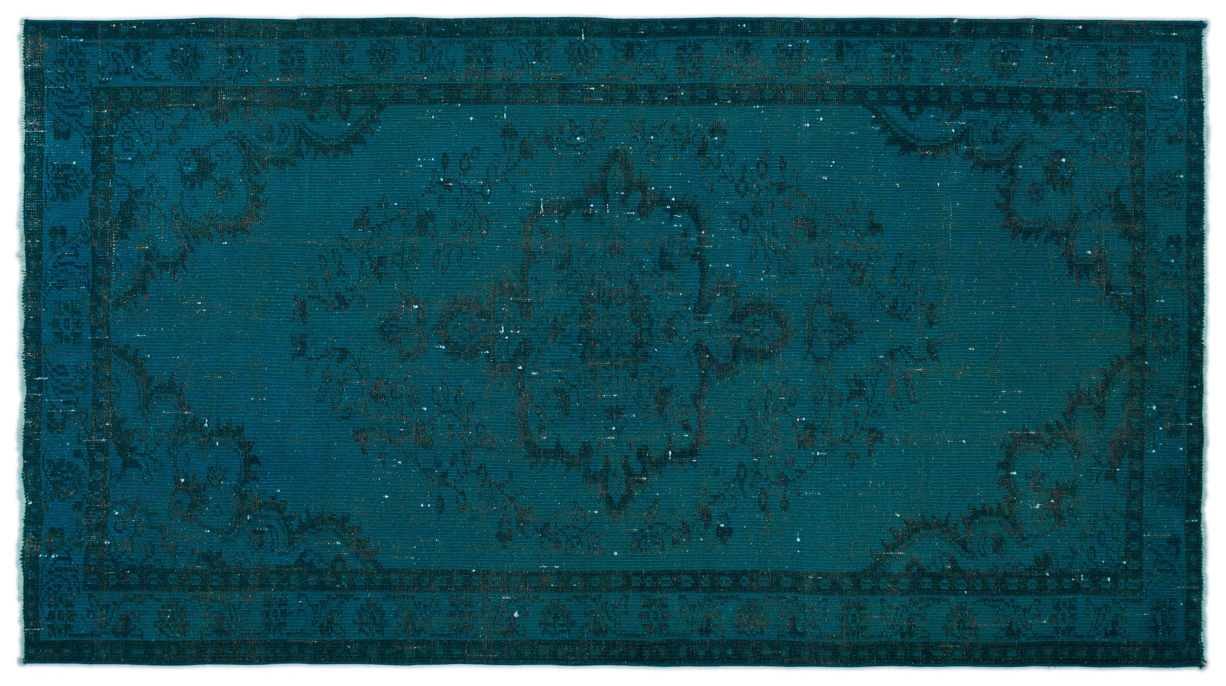 Turquoise  Over Dyed Vintage Rug 4'11'' x 8'11'' ft 150 x 272 cm