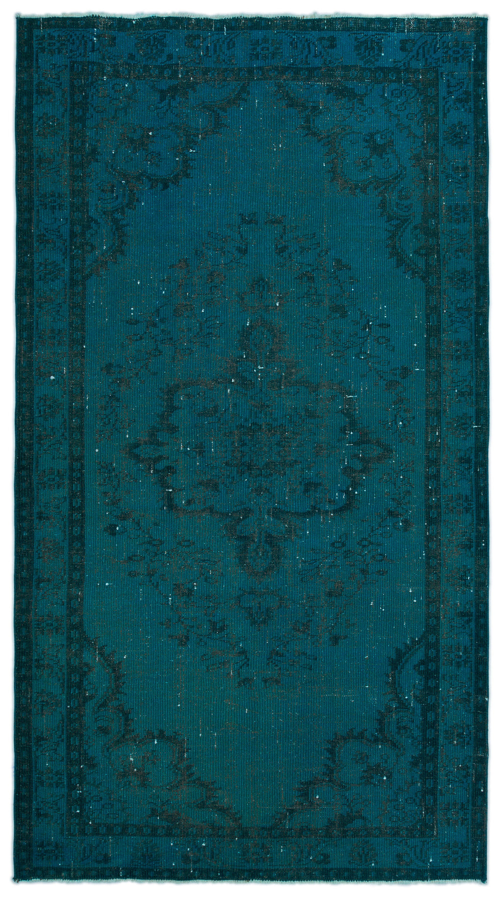 Turquoise  Over Dyed Vintage Rug 4'11'' x 8'11'' ft 150 x 272 cm