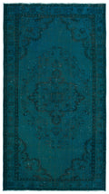 Turquoise  Over Dyed Vintage Rug 4'11'' x 8'11'' ft 150 x 272 cm