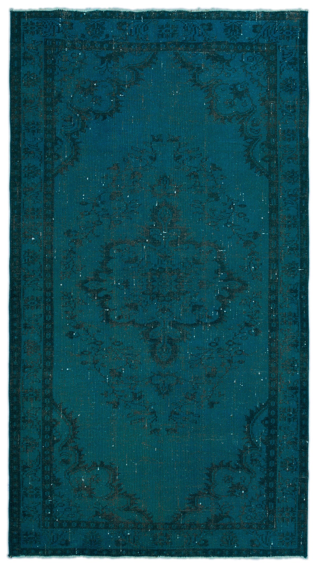 Turquoise  Over Dyed Vintage Rug 4&#39;11&#39;&#39; x 8&#39;11&#39;&#39; ft 150 x 272 cm