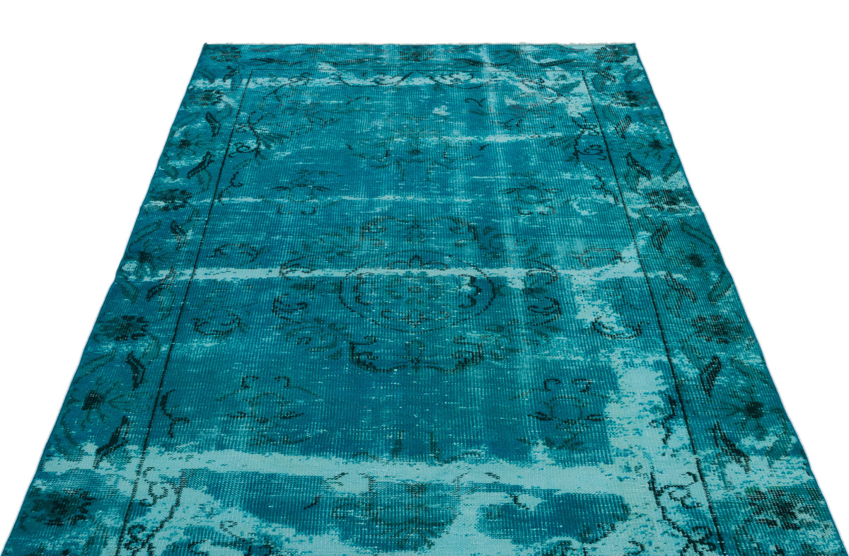 Turquoise  Over Dyed Vintage Rug 4&#39;10&#39;&#39; x 8&#39;0&#39;&#39; ft 148 x 245 cm