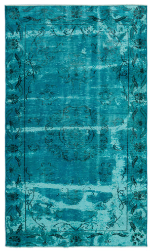 Turquoise  Over Dyed Vintage Rug 4'10'' x 8'0'' ft 148 x 245 cm