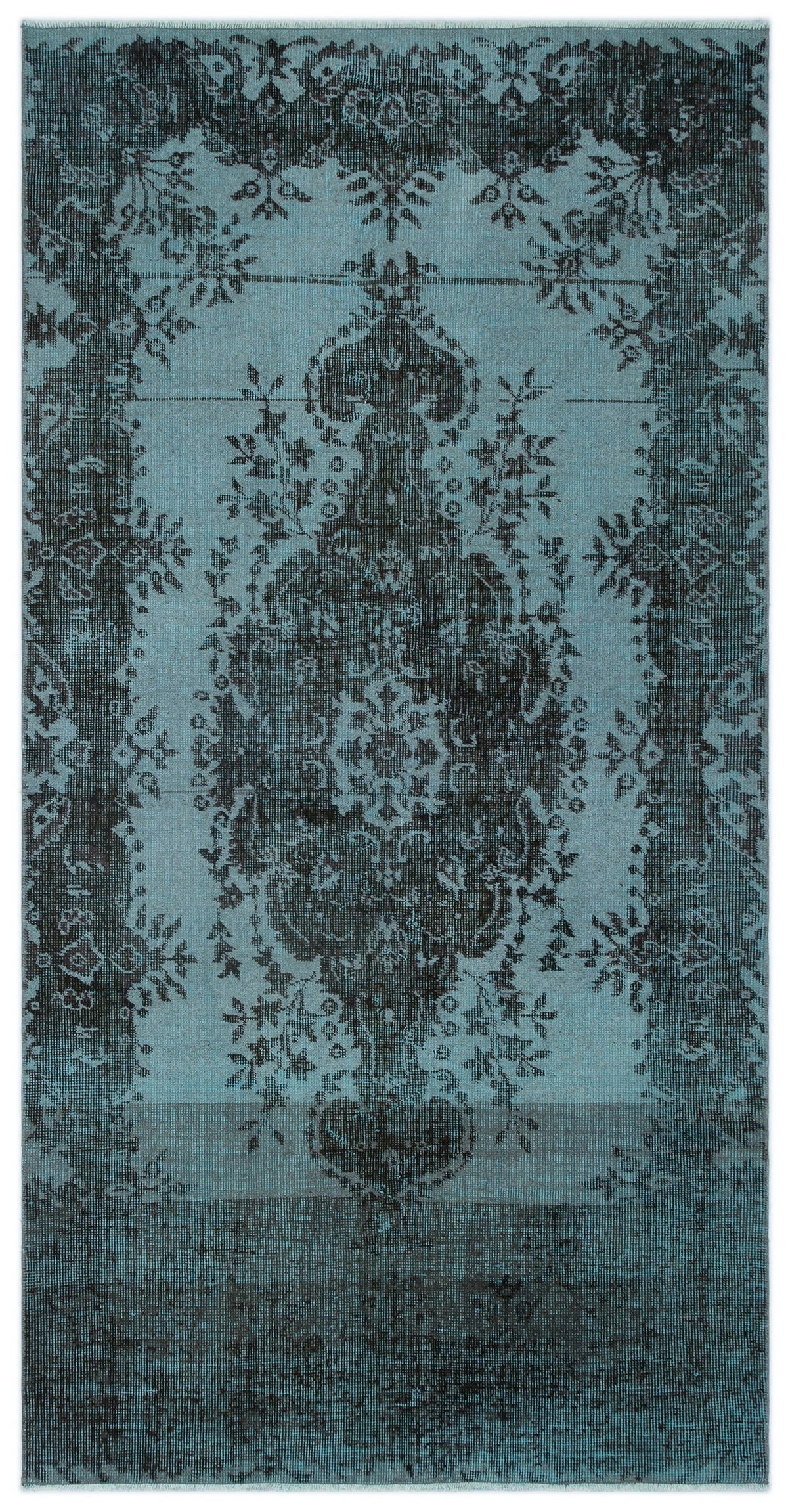 Blue Over Dyed Vintage Rug 3&#39;8&#39;&#39; x 7&#39;2&#39;&#39; ft 111 x 218 cm