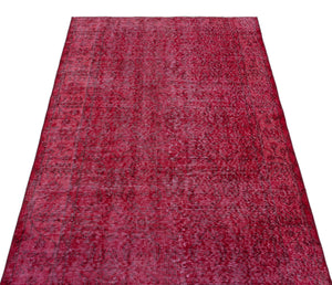 Red Over Dyed Vintage Rug 3'7'' x 6'8'' ft 109 x 204 cm