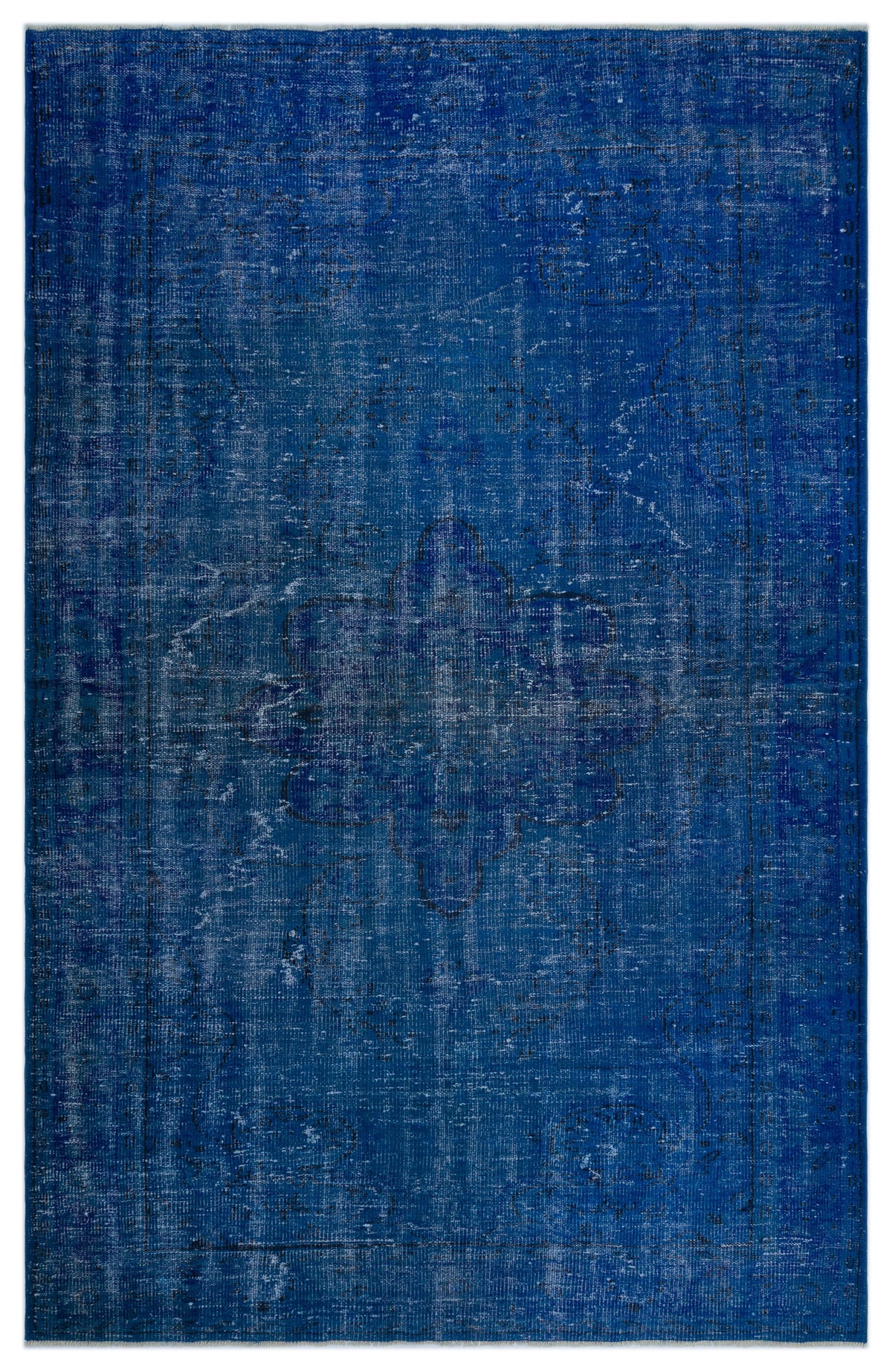 Blue Over Dyed Vintage Rug 5&#39;12&#39;&#39; x 9&#39;5&#39;&#39; ft 182 x 288 cm