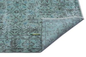 Turquoise  Over Dyed Vintage Rug 5'3'' x 8'9'' ft 159 x 266 cm