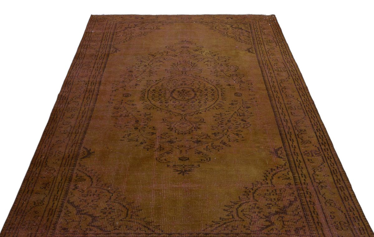 Brown Over Dyed Vintage Rug 5&#39;8&#39;&#39; x 8&#39;8&#39;&#39; ft 173 x 265 cm