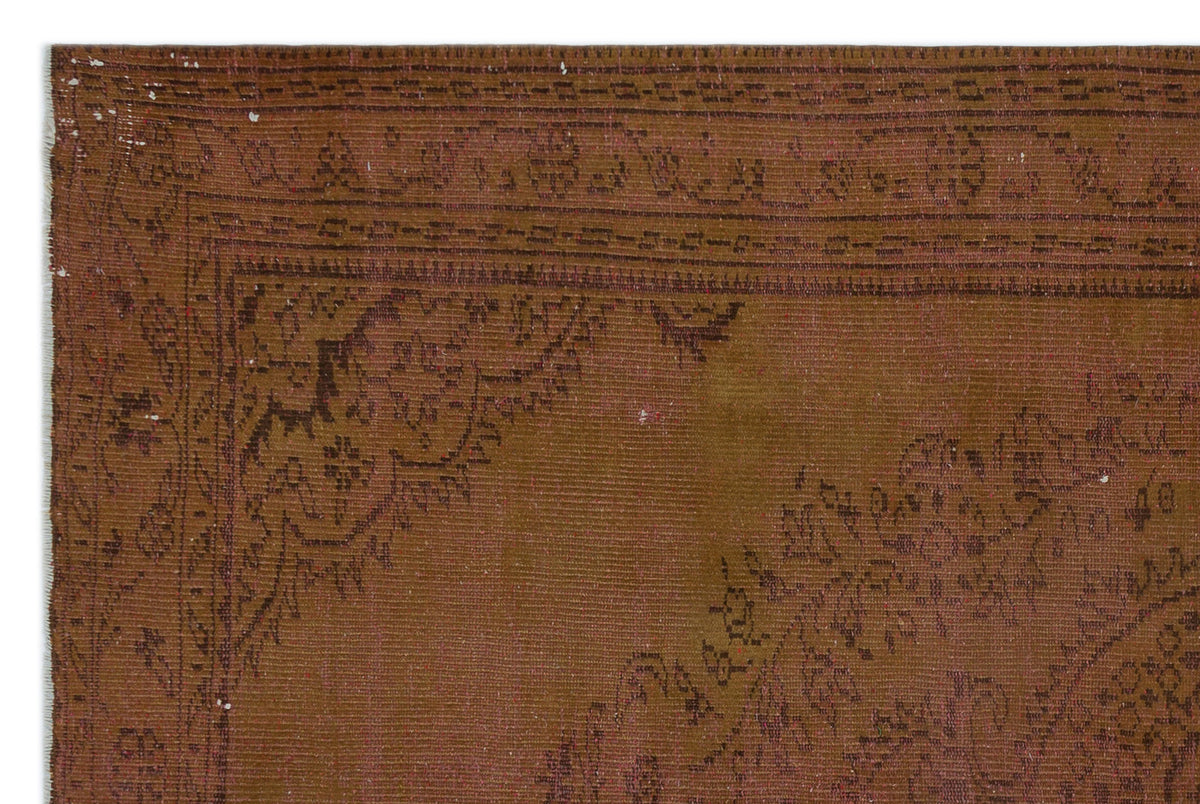 Brown Over Dyed Vintage Rug 5&#39;8&#39;&#39; x 8&#39;8&#39;&#39; ft 173 x 265 cm