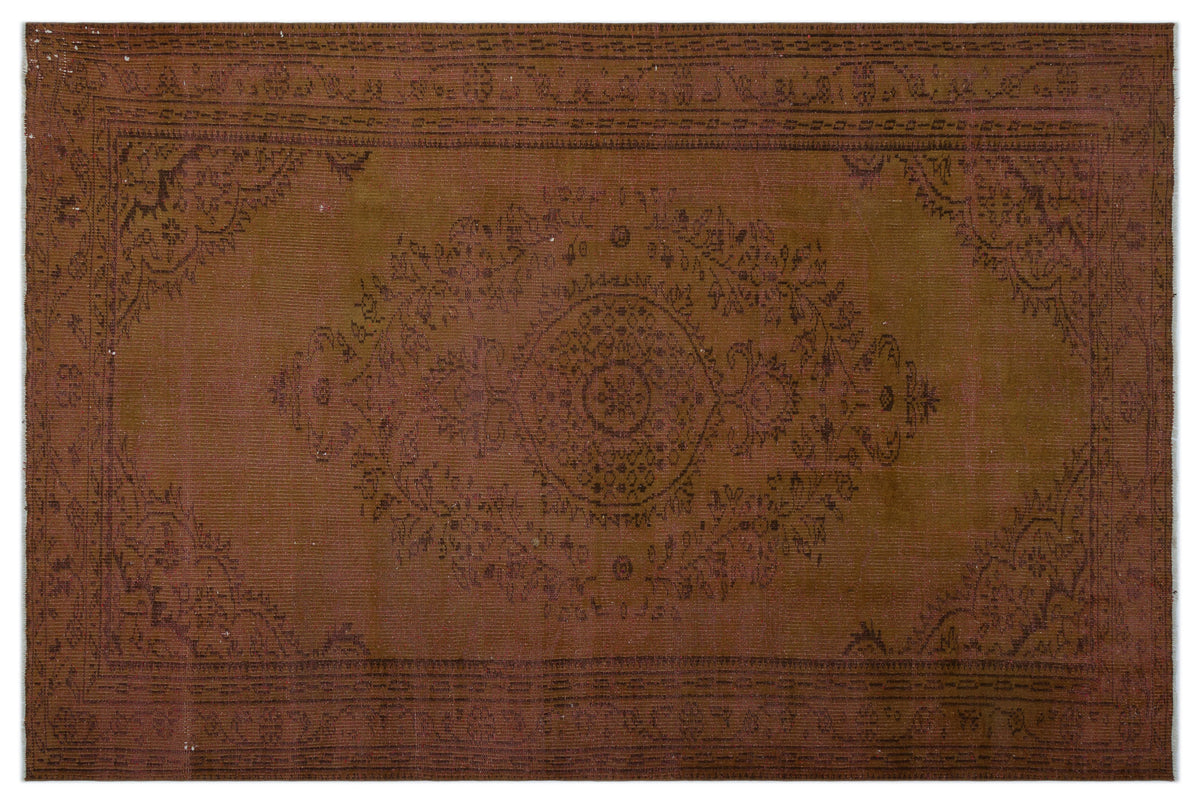 Brown Over Dyed Vintage Rug 5&#39;8&#39;&#39; x 8&#39;8&#39;&#39; ft 173 x 265 cm