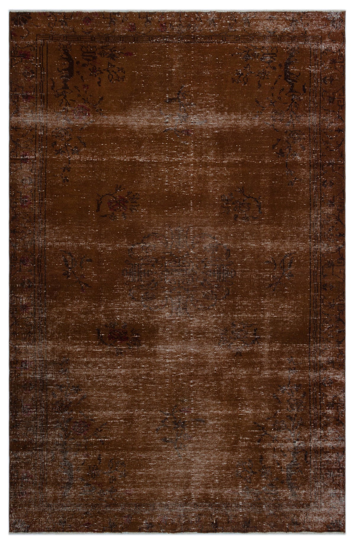 Brown Over Dyed Vintage Rug 6&#39;2&#39;&#39; x 9&#39;6&#39;&#39; ft 188 x 290 cm