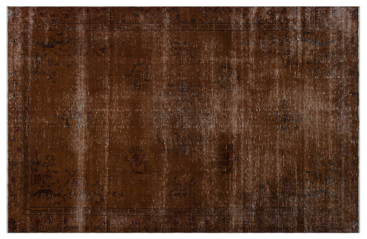 Brown Over Dyed Vintage Rug 6&#39;2&#39;&#39; x 9&#39;6&#39;&#39; ft 188 x 290 cm