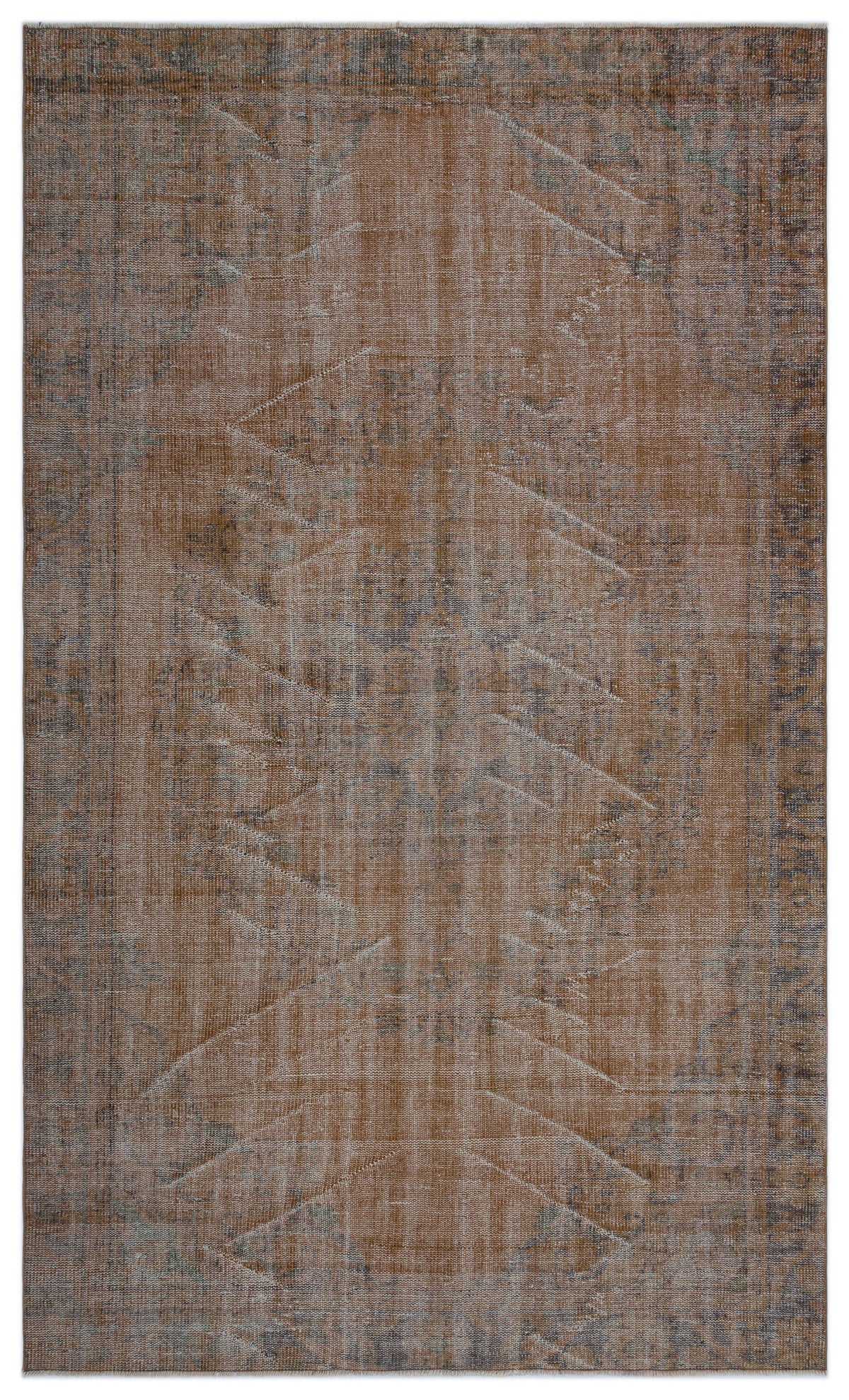 Brown Over Dyed Vintage Rug 5&#39;7&#39;&#39; x 9&#39;3&#39;&#39; ft 169 x 283 cm