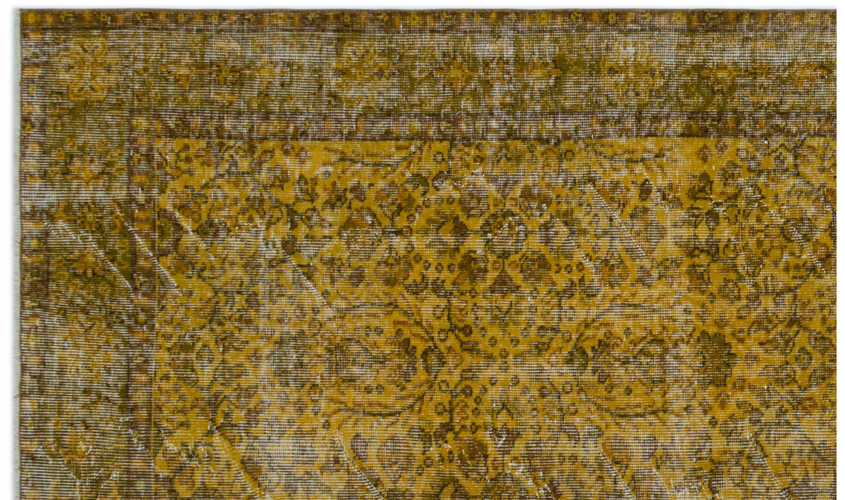Retro Design Yellow Over Dyed Vintage Rug 5&#39;5&#39;&#39; x 8&#39;11&#39;&#39; ft 166 x 272 cm