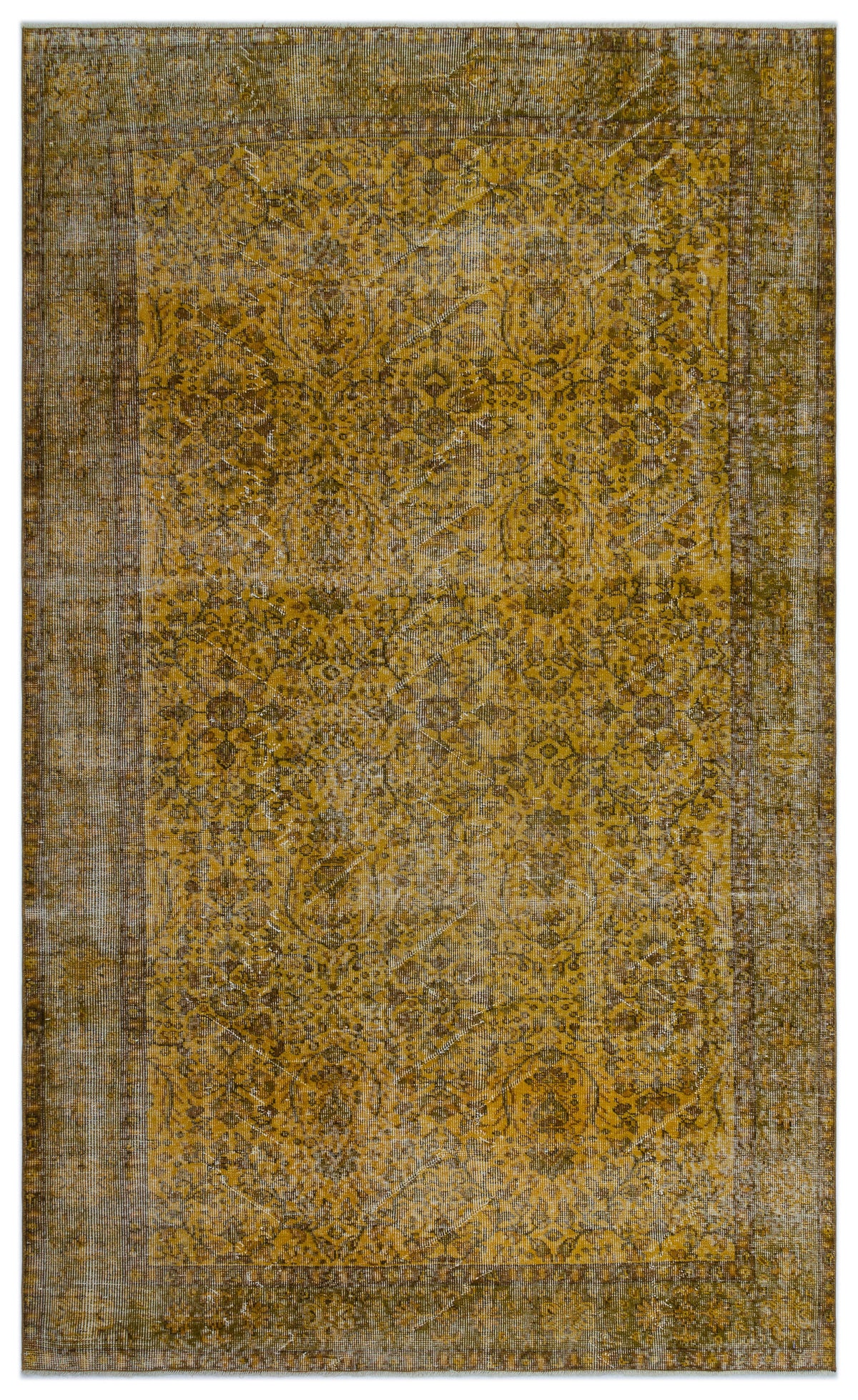 Yellow Over Dyed Vintage Rug 5&#39;5&#39;&#39; x 8&#39;11&#39;&#39; ft 166 x 272 cm