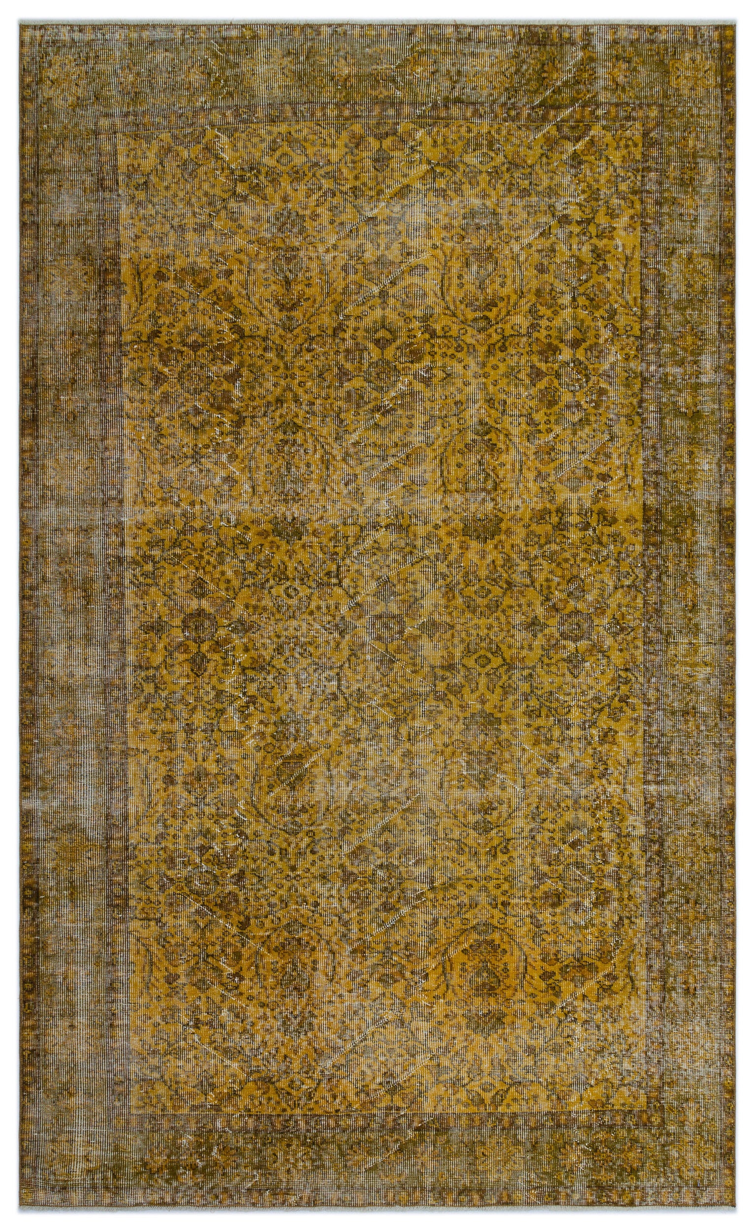 Yellow Over Dyed Vintage Rug 5'5'' x 8'11'' ft 166 x 272 cm